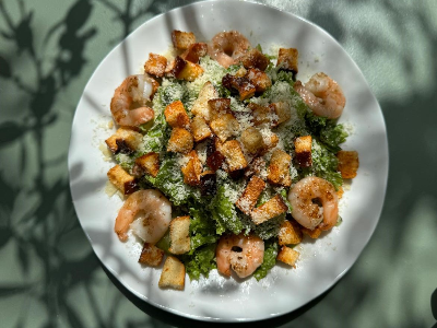 Real Caesar Salad with Shrimps 